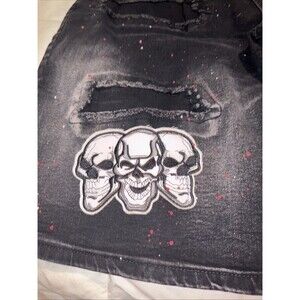 Rock Salt Distressed/Patchwork/Paint Splash Denim Shorts Blk Mens Size 46 NWT